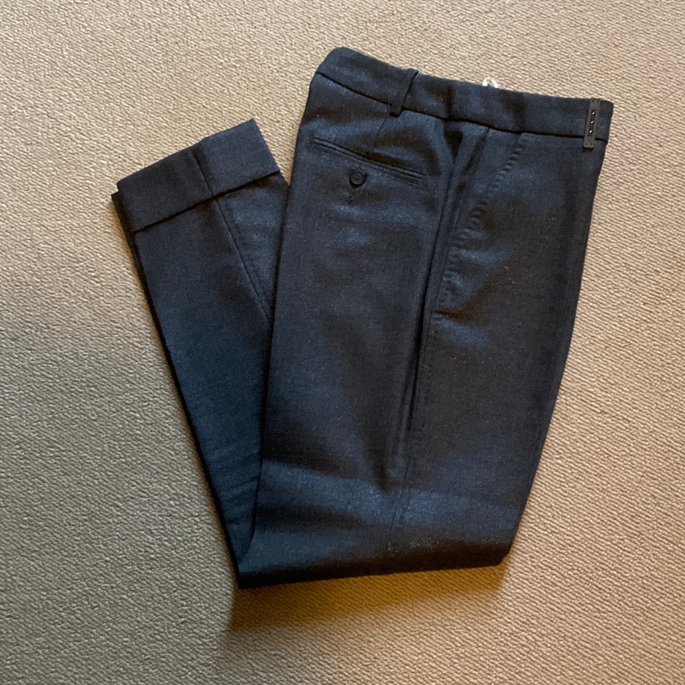 Women’s tapered, cuffed wool pants.